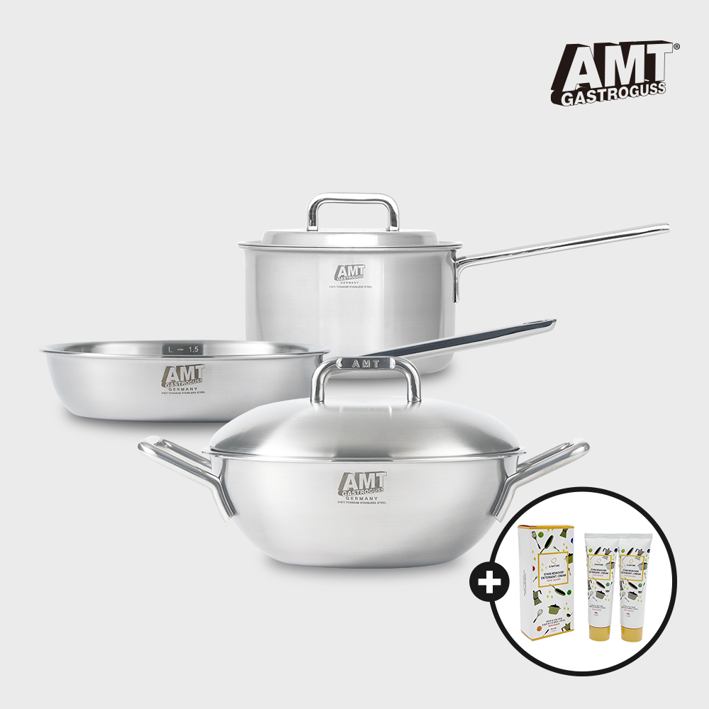 AMT 316Ti 통5중 스텐 3종세트(편수16, 양수웍22,소테팬22)+사은품 큐네이처 크림세정제 - 상품 이미지