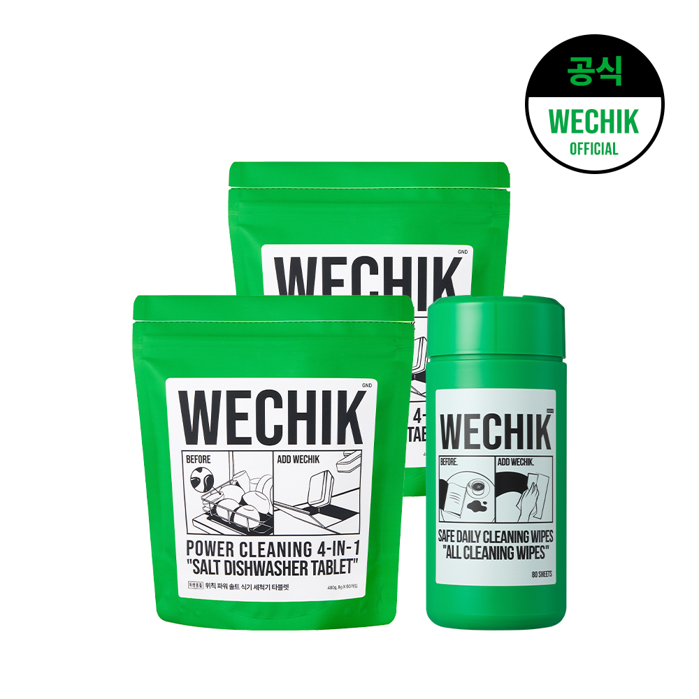 위칙 파워 솔트 식기세척기 타블렛 8gX60개입 2개 + 올클린 세정티슈 80매 1개 - 상품 이미지