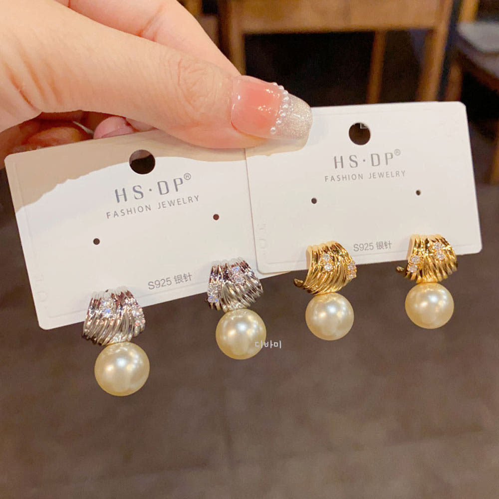 화려한 쉘 큐빅 14K 왕진주귀걸이 알러지없는 드롭 이어링 이미지 8