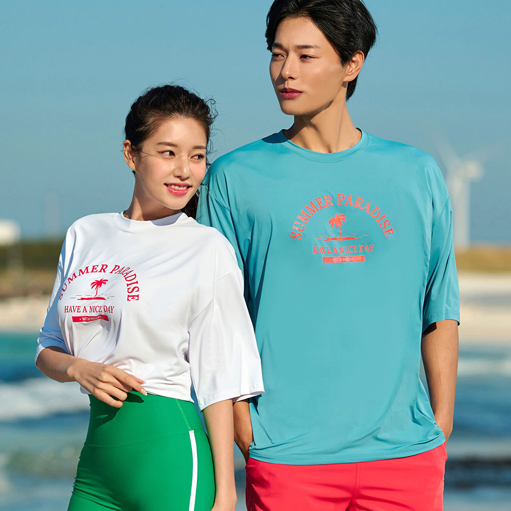 위크나인 래쉬가드 반팔 상의 여자 남자 물놀이 워터파크 수영복 파라다이스 인디고 이미지 6