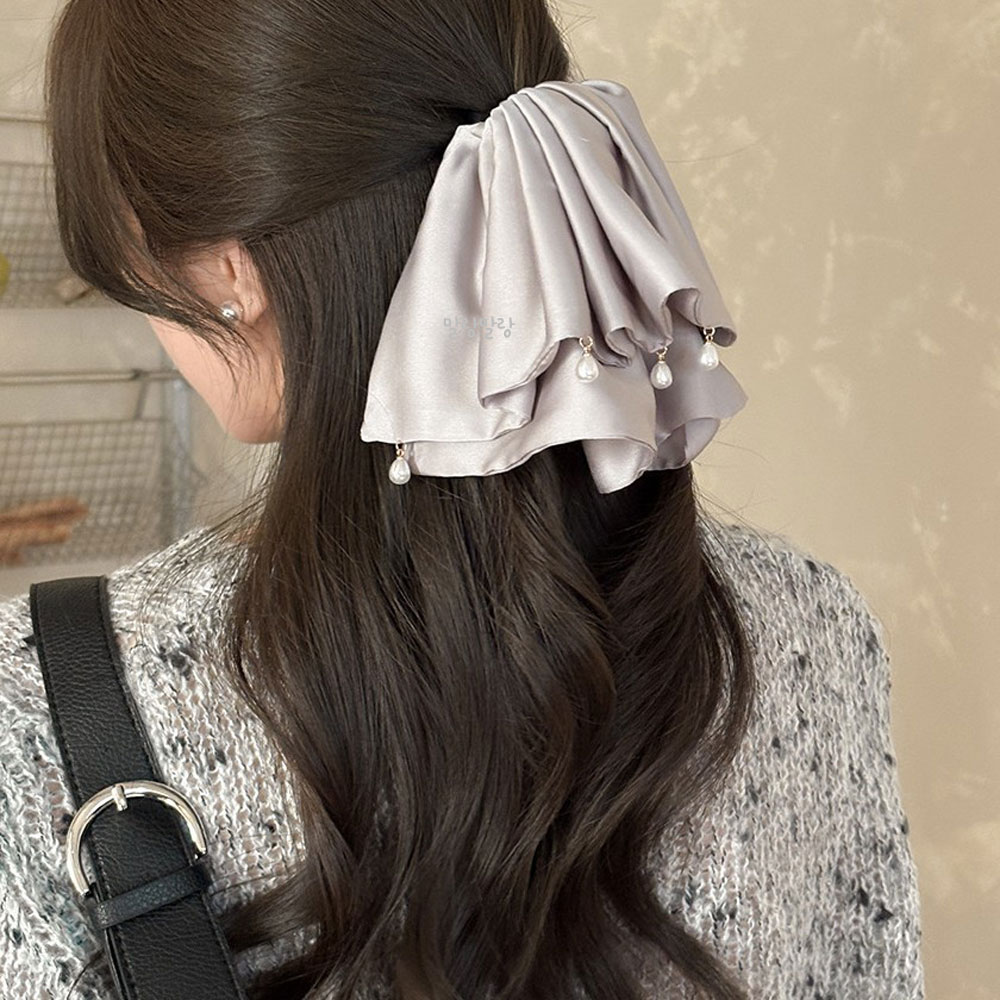 진주 새틴 헤어핀 반묶음 머리장식 포인트 포니테일집게핀 - 상세 이미지 3