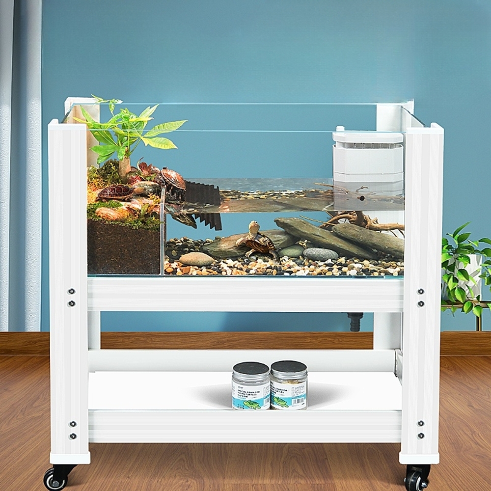 거북이 키우기 수족관 투명 사육장 어항세트 대형 수조 반수생 생태 이동바퀴 흰색 50cm - 상세 이미지 2