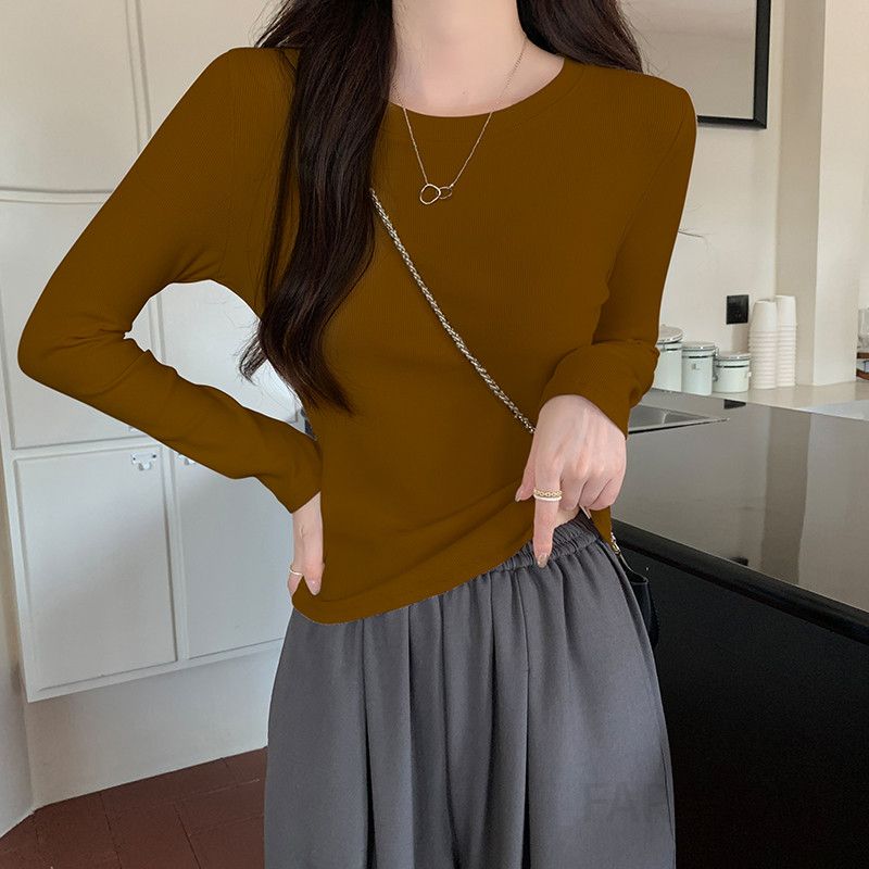 여성 아메리칸 스타일 슬림핏 긴팔티셔츠 봄 가을 레이어드룩 독특한 디자인 패션 캐주얼룩 - 상세 이미지 5