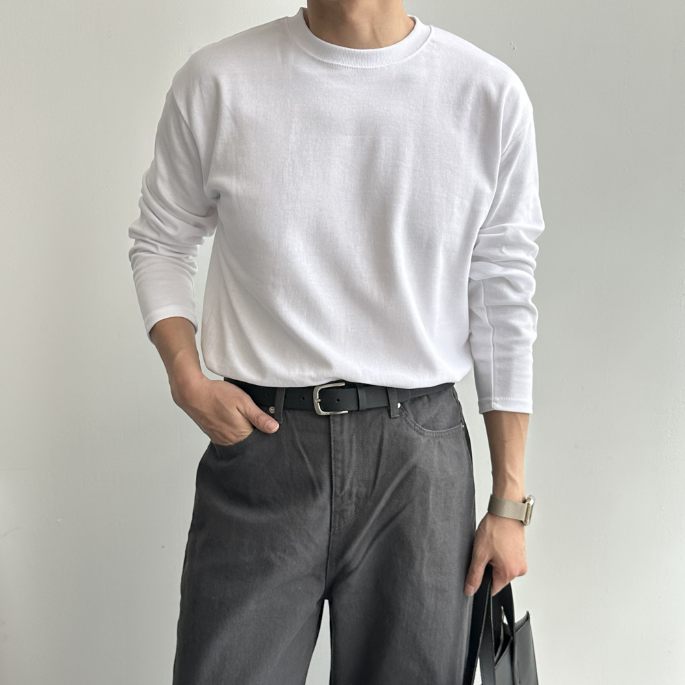 1+1 남자 긴팔티 빅사이즈 오버핏 무지 이너 레이어드 티셔츠 - 상세 이미지 2