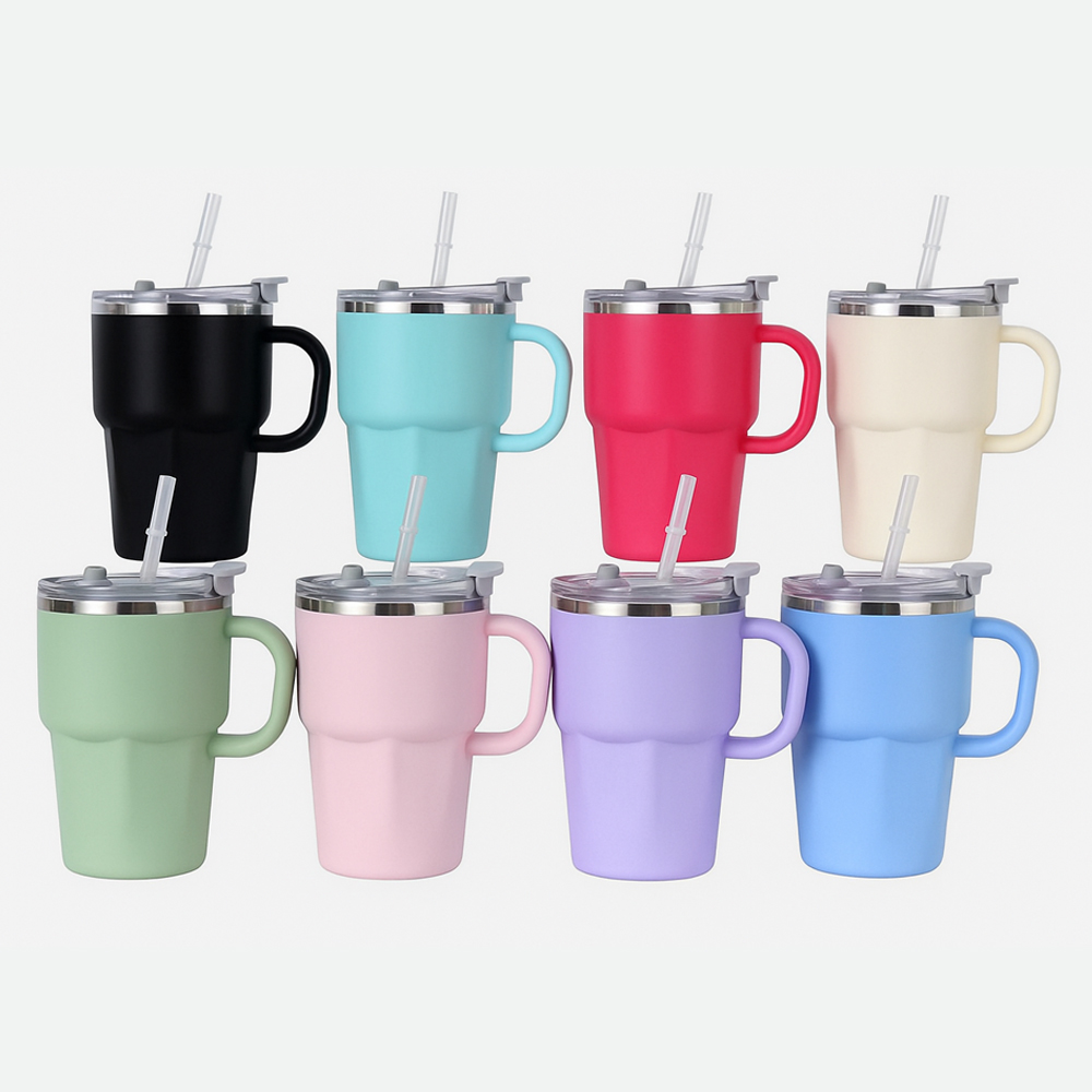 각인 컬러인쇄 텀블러 600ml 머그 잔 스텐리스 휴대용 빨대 캠핑용 맥주잔 손잡이컵 - 상품 이미지