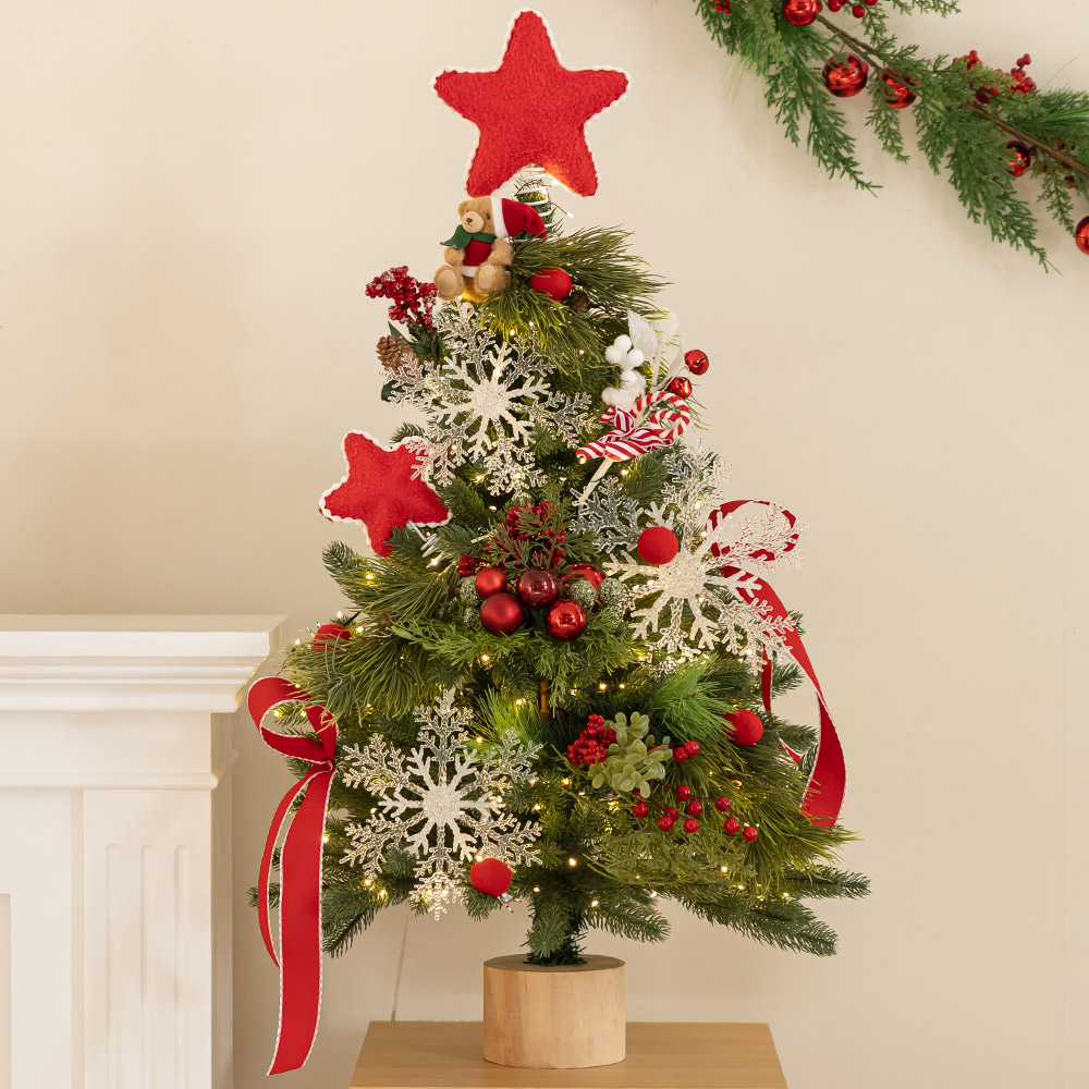 크리스마스 트리 나무 장식 풀세트 레드쿠션별더블그린 90cm (양면) 성탄절 PE 중형 소품 용품 데코 꾸미기 - 상세 이미지 4