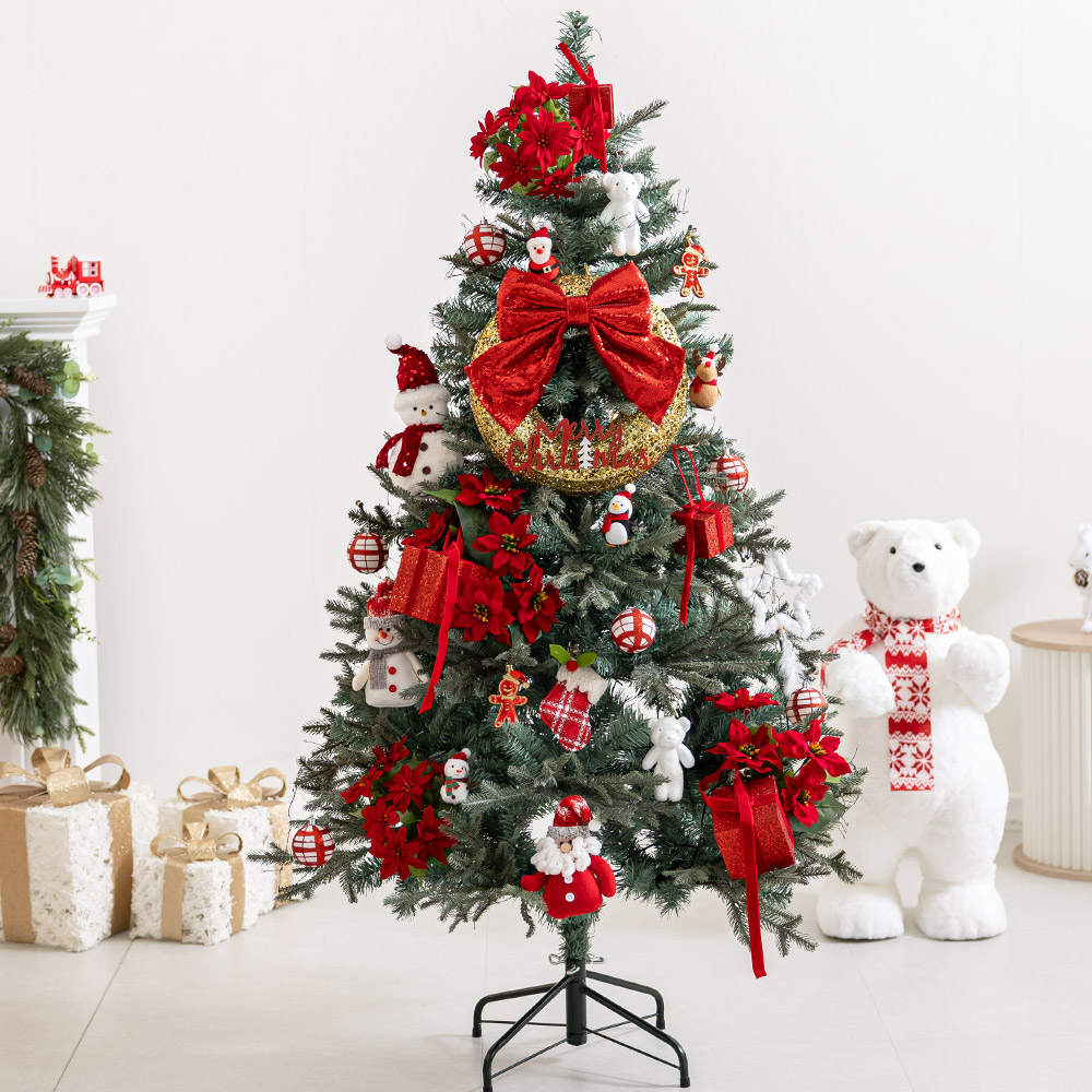 크리스마스 트리 나무 장식 풀세트 레드벨벳포인꽃그레이 150cm (양면) 성탄절 PE PVC 대형 소품 용품 데코 - 상세 이미지 4
