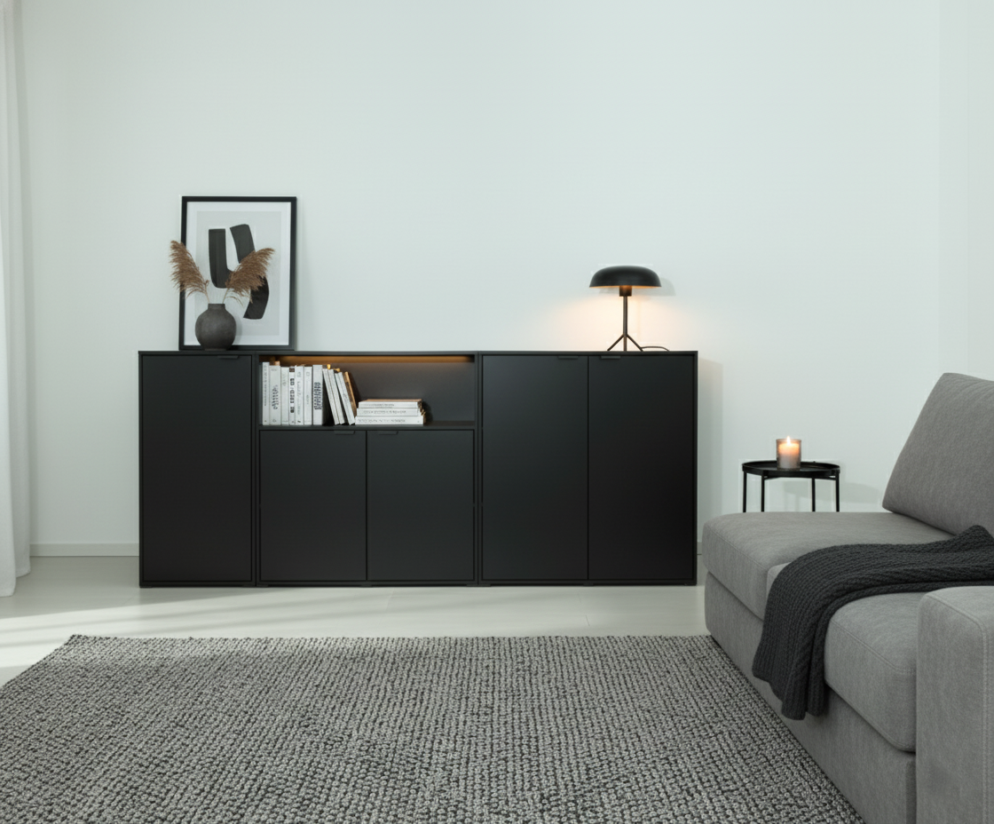 [블랭크] 친환경 E0 3단 오픈 도어 수납장 거실 선반장 (2colors/2size) - 상세 이미지 4