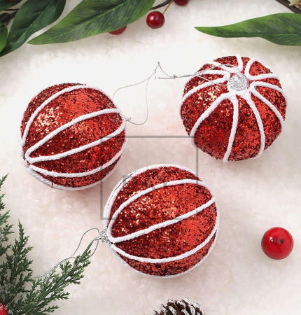 [트렌디프레소 협력사]데이슬롯 레드 장식볼 3p 라인홀릭 트리장식볼 루비레드오너먼트