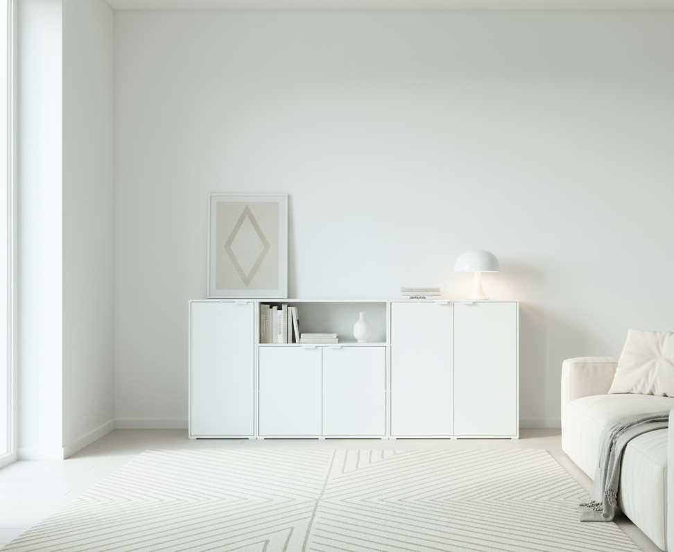 [블랭크] 친환경 E0 3단 오픈 도어 수납장 거실 선반장 (2colors/2size) - 상세 이미지 3