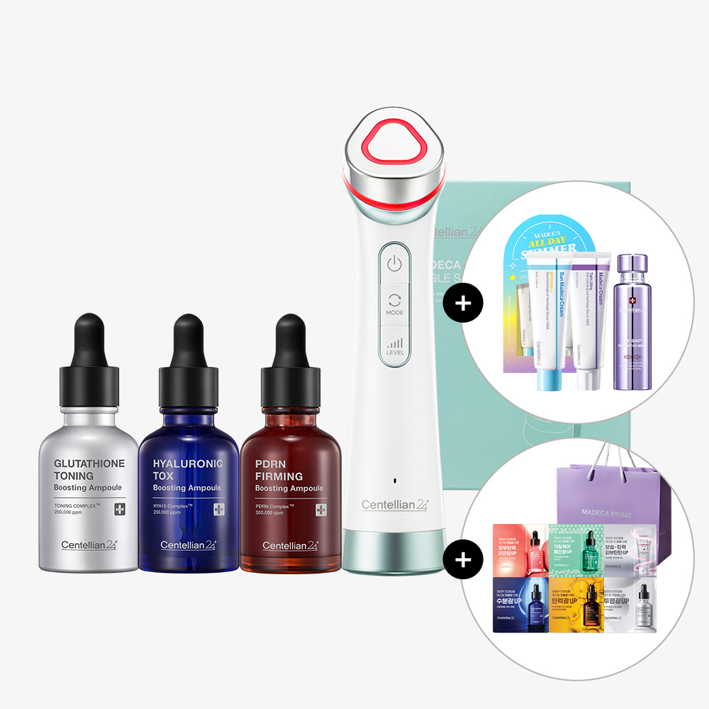 동국제약 센텔리안24 마데카프라임 팅글샷 뷰티디바이스1개+앰플30ml 3종+타이트 리프팅 크림 세트+PDRN 액티브 세럼 50ml+샤쉐6종+쇼핑백/뷰티디바이스 홈케어기기 - 상품 이미지