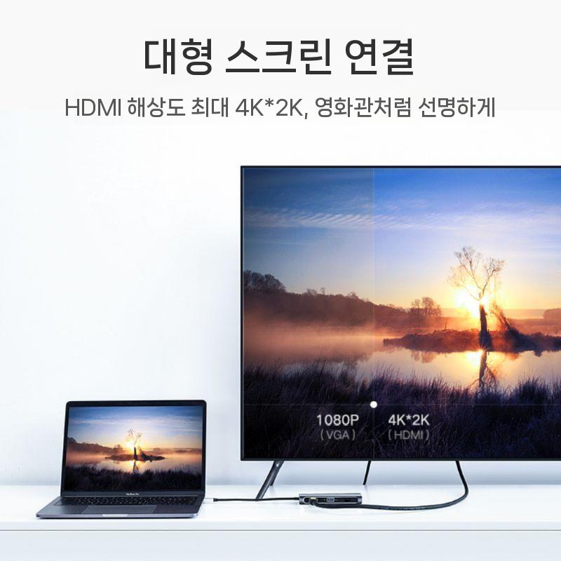 USB C타입 in C타입멀티허브 노트북 타입 포트 멀티 6in1 허브 1.5m 5in1 USB3.0x3+HDM - 상세 이미지 5