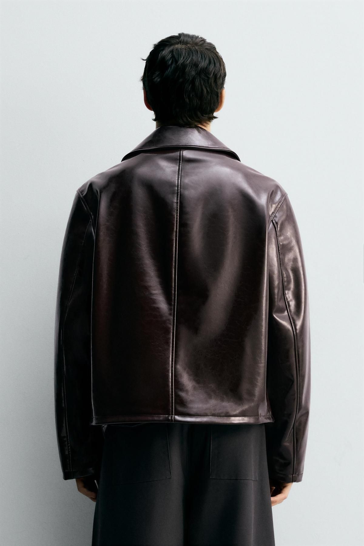 자라 테크니컬 비닐 크롭 집업 재킷 3833/311 DARK BROWN - 상세 이미지 4
