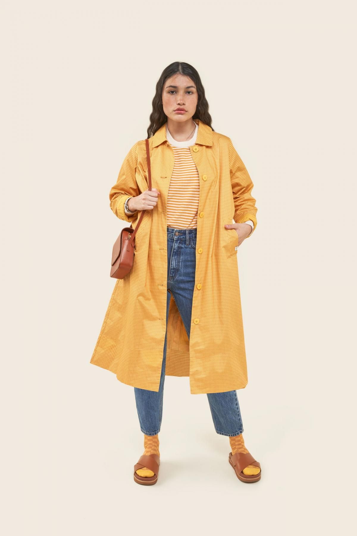타이니코튼 체크 패턴 옐로우 롱 트렌치코트 SS22-756JJ3 ONE COLOR - 상세 이미지 4