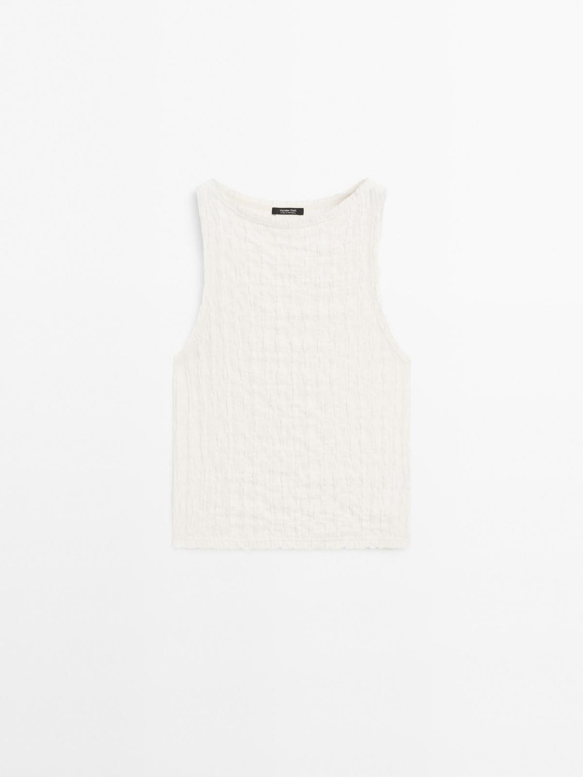 마시모두띠 텍스처 코튼 블렌드 민소매 탑 6260/200 OFF WHITE - 메인 이미지