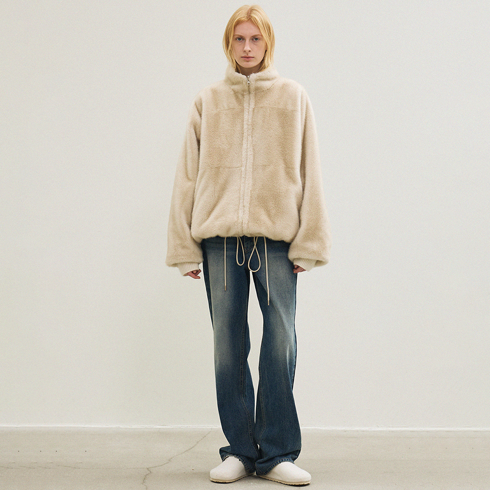fur reversible zip-up jacket (light beige) - 상품 이미지