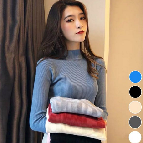 데일리 여성 티셔츠 반목 여성 긴 팔 슬림 - 메인 이미지