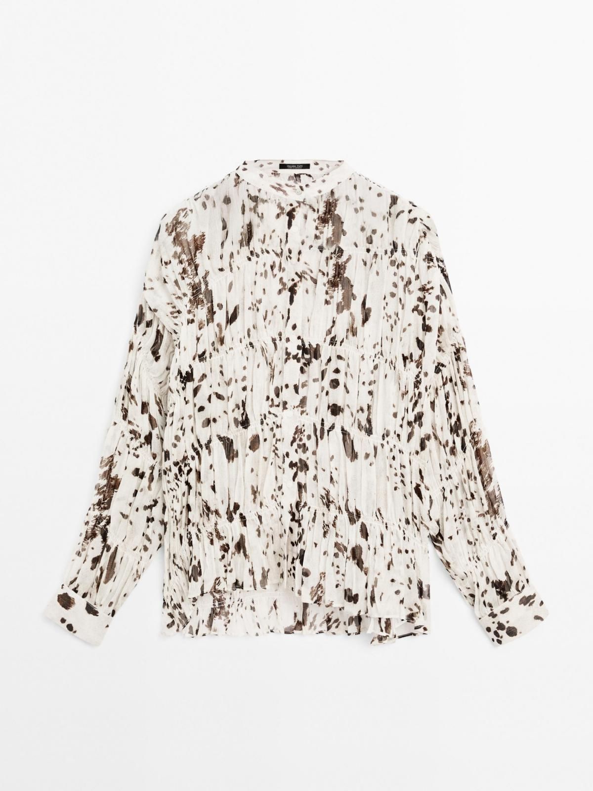 마시모두띠 애니멀 프린트 시스루 셔링 셔츠 5110/874 OFF WHITE - 메인 이미지