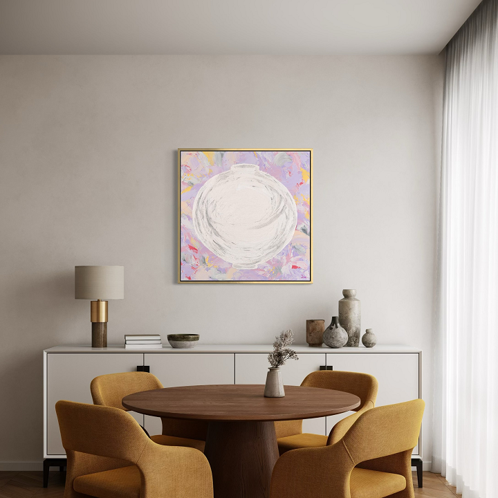 Dal Pium no.2고급캔버스천+삼나무캔버스틀+올림액자50호(96x96x5cm) 달항아리 그림 캔버스 액자 복들어오는 달피움 시리즈 한정수량 에디션문자페인팅 - 상품 이미지