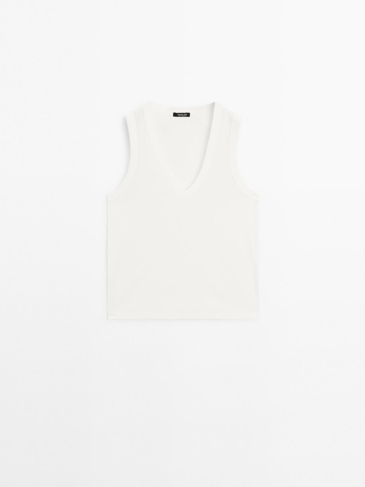 마시모두띠 프리미엄 코튼 브이넥 민소매 티셔츠 6202/200 OFF WHITE - 메인 이미지