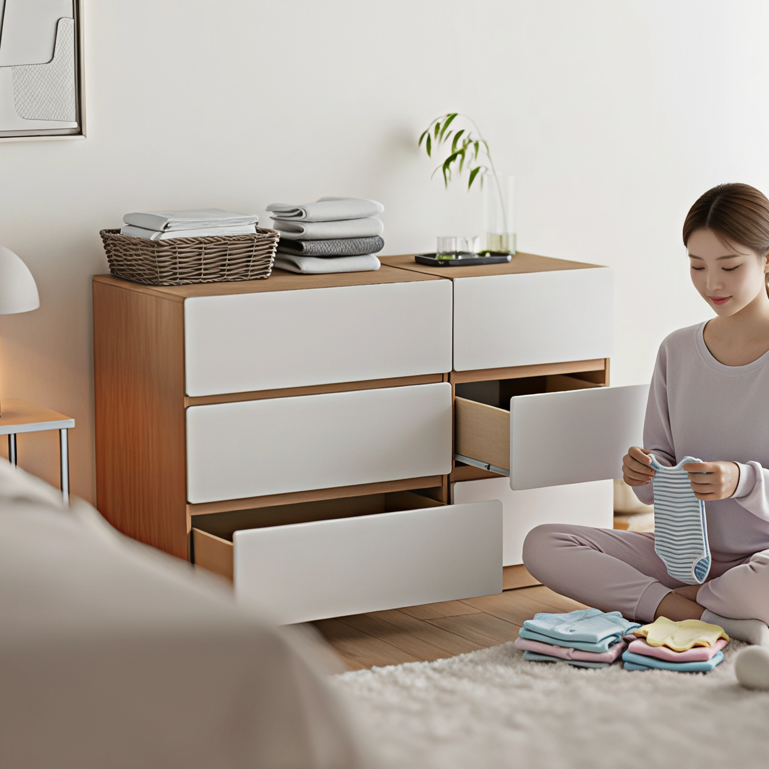 낮은 서랍장 드레스룸 아기 옷 서랍장 수건 미니 800x420x670, 3단, 화이트