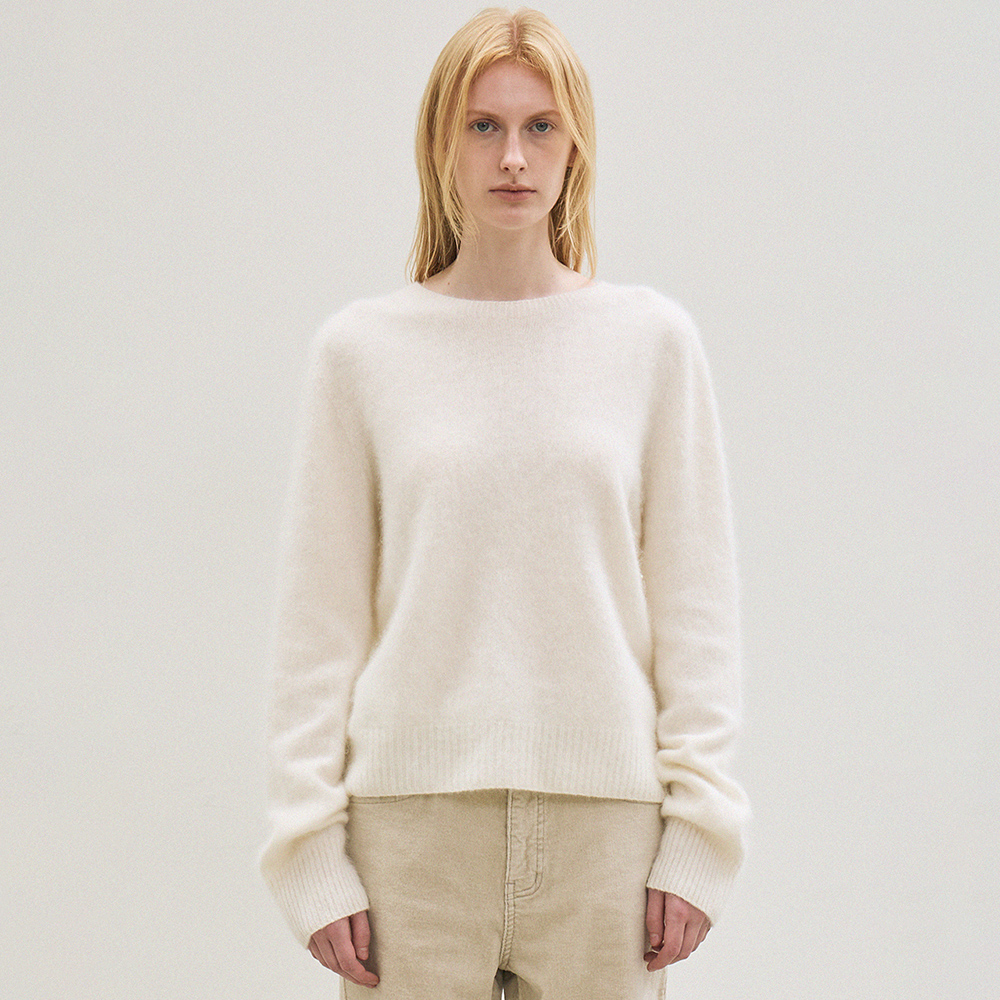 cashmere classic whole garment knitted pullover (ivory) - 상품 이미지