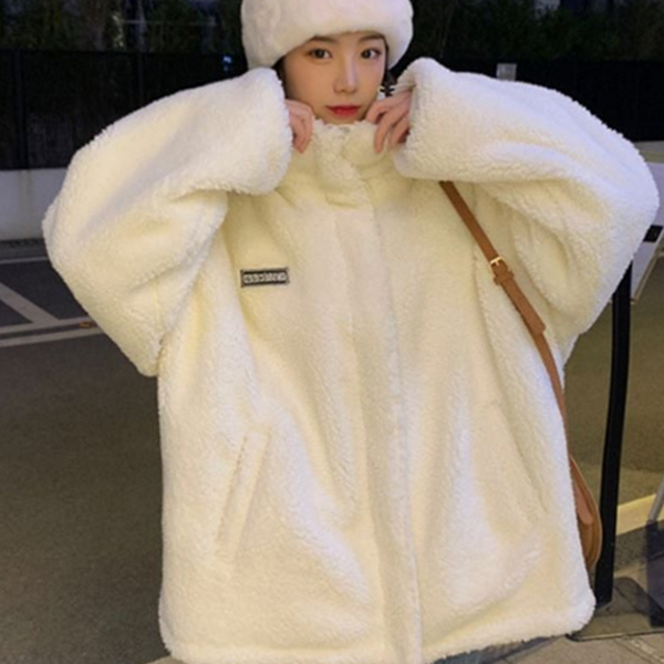 루즈핏 여자 털 후리스 하이넥 여성 뽀글이 점퍼 데일리 아우터 - 상품 이미지