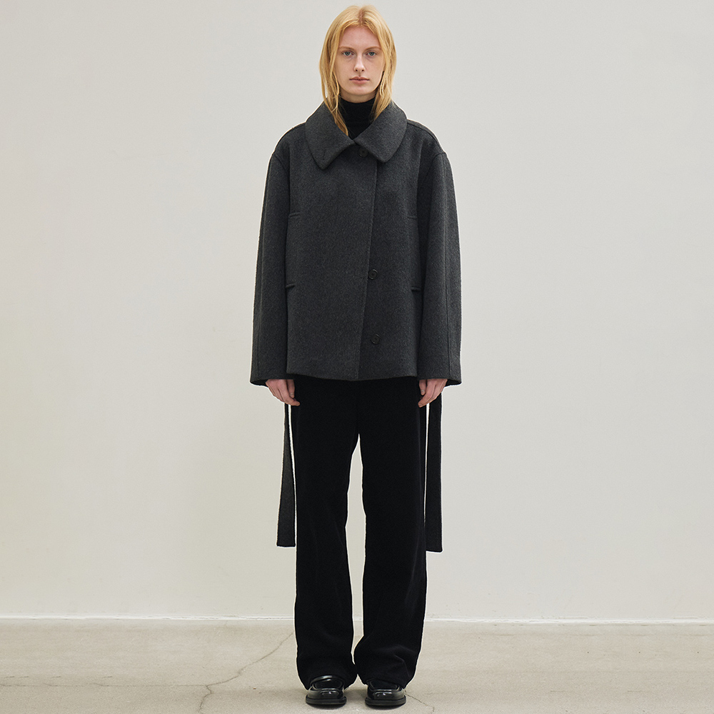 wool belted jacket (charcoal) - 상품 이미지