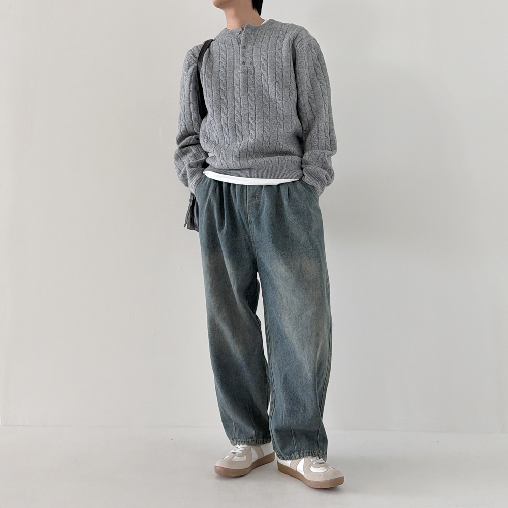 벌룬데님 남자와이드청바지 흑청바지 - 상세 이미지 3