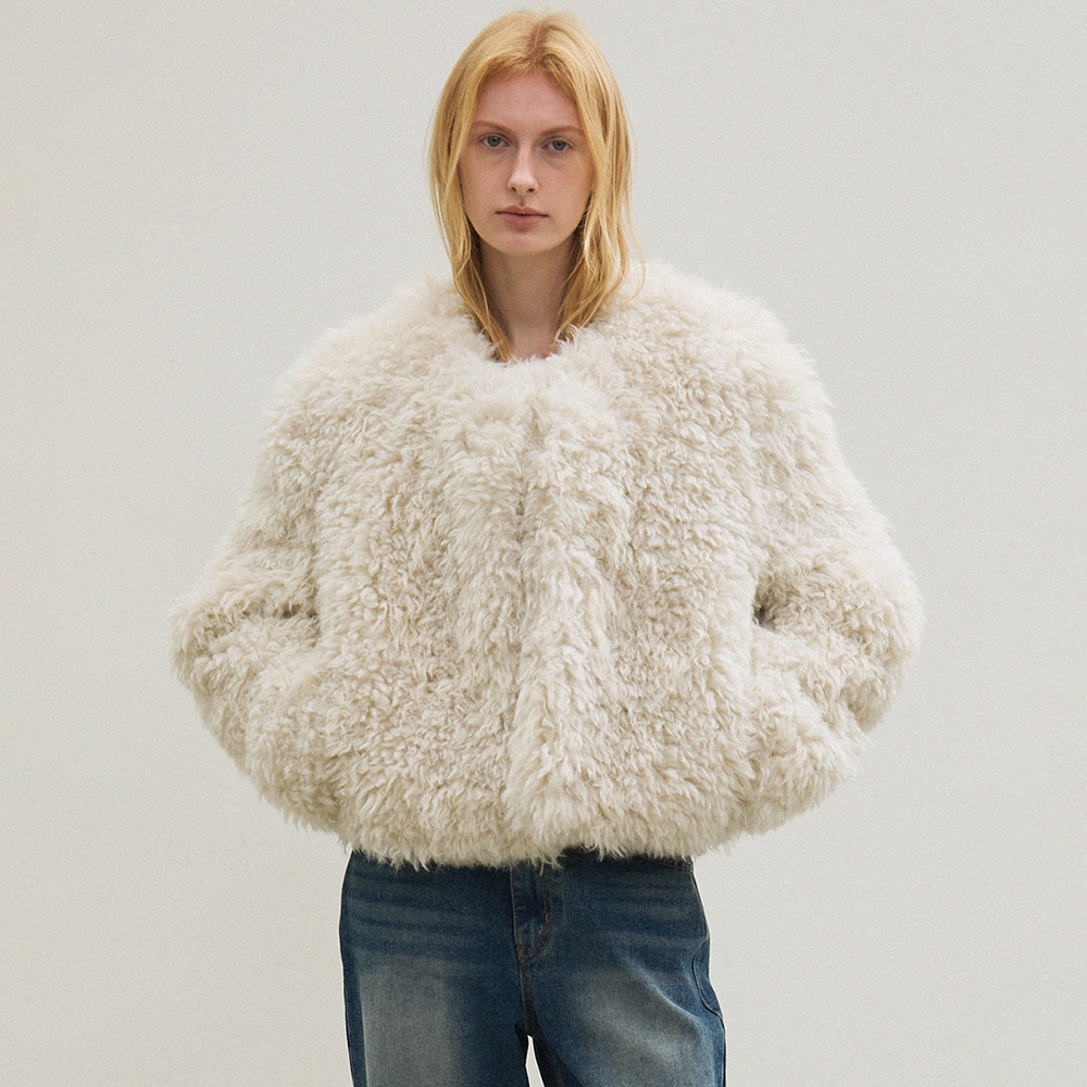 fur round jacket (light gray) - 상품 이미지