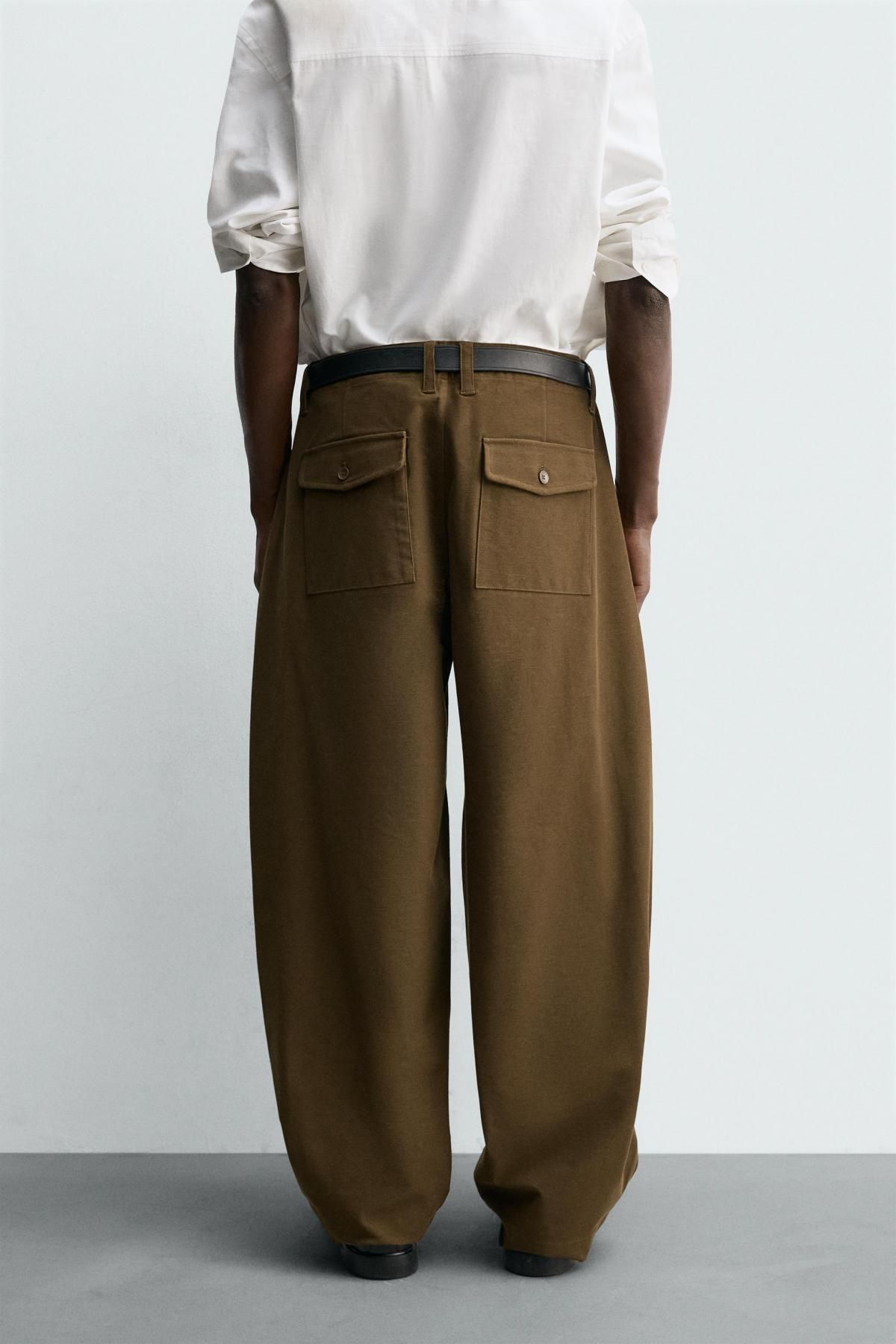 자라 와이드핏 벌룬 슬랙스 팬츠 1437/385 MID KHAKI - 상세 이미지 3