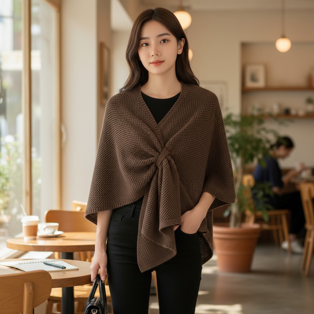 어부바숄 케이프 어깨숄더 겨울 니트 빅숄 이미지 7