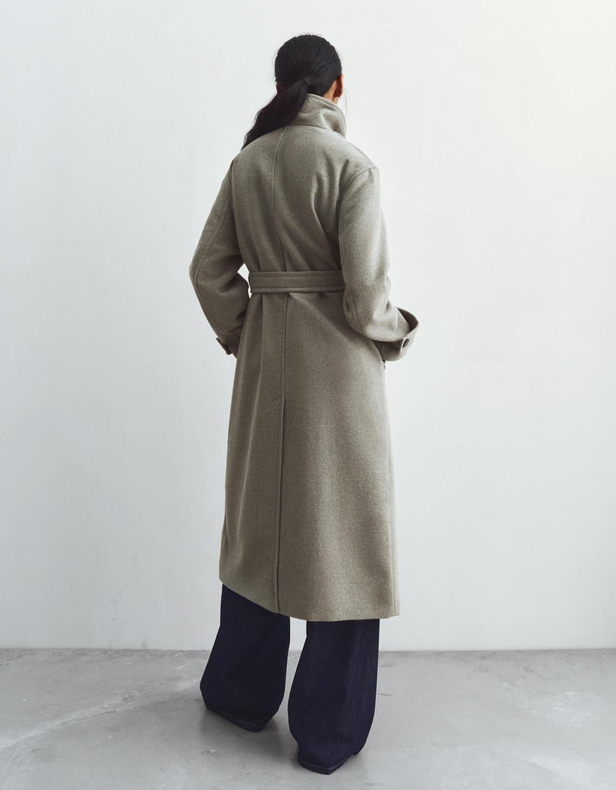 버쉬카 모던 하이넥 벨티드 롱 코트 6894/758 SAND - 상세 이미지 5