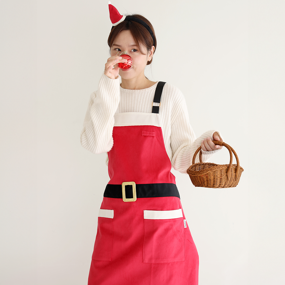 [미소쌤] 크리스마스 산타 앞치마 겨울 코스튬 파티 소품 행사