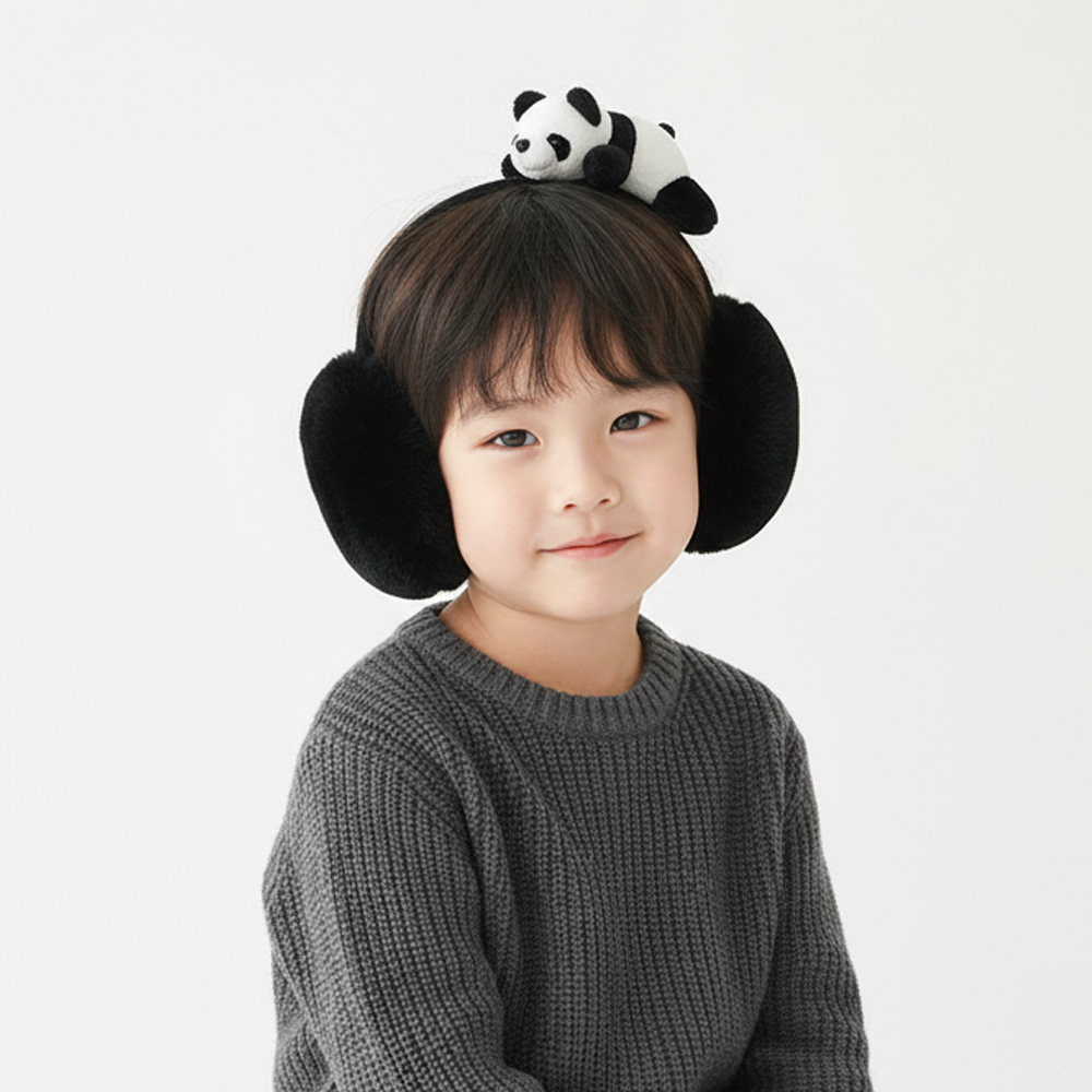 키즈 아동 여아 남아 초등 어린이 학생 주니어 성인 방한 귀도리 털 겨울 팬더 귀마개 - 상세 이미지 2