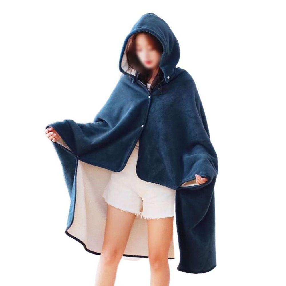 모자달린 담요 겨울 사무실 다리 어깨 망토 캠핑용 입는담요 그레이+수납 가방 150x100cm - 상품 이미지