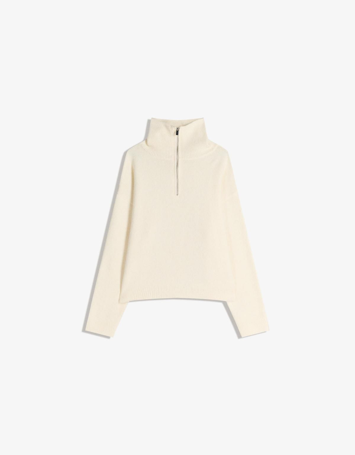 버쉬카 지퍼 하이넥 니트 스웨터 아이보리 7258/376 CREAM - 메인 이미지