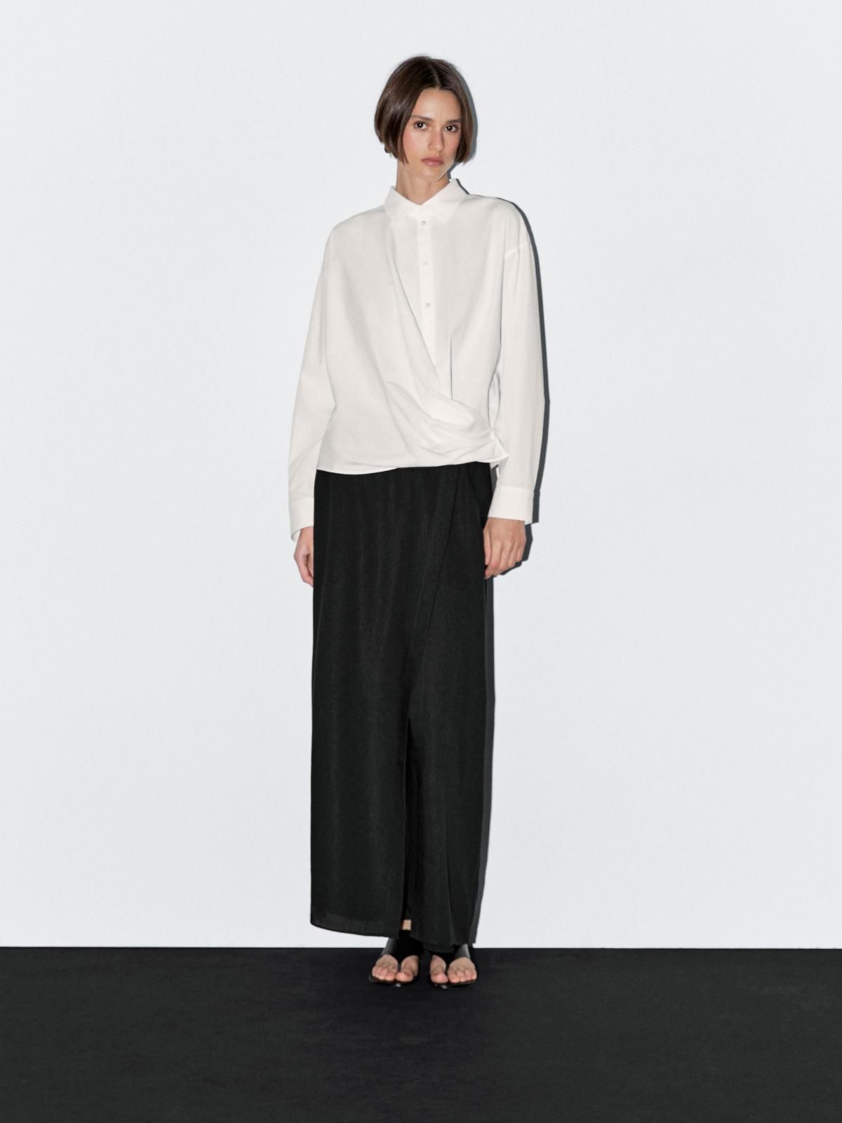 마시모두띠 드레이프 코튼 비대칭 헴 긴팔 셔츠 5120/721 OFF WHITE - 상세 이미지 5