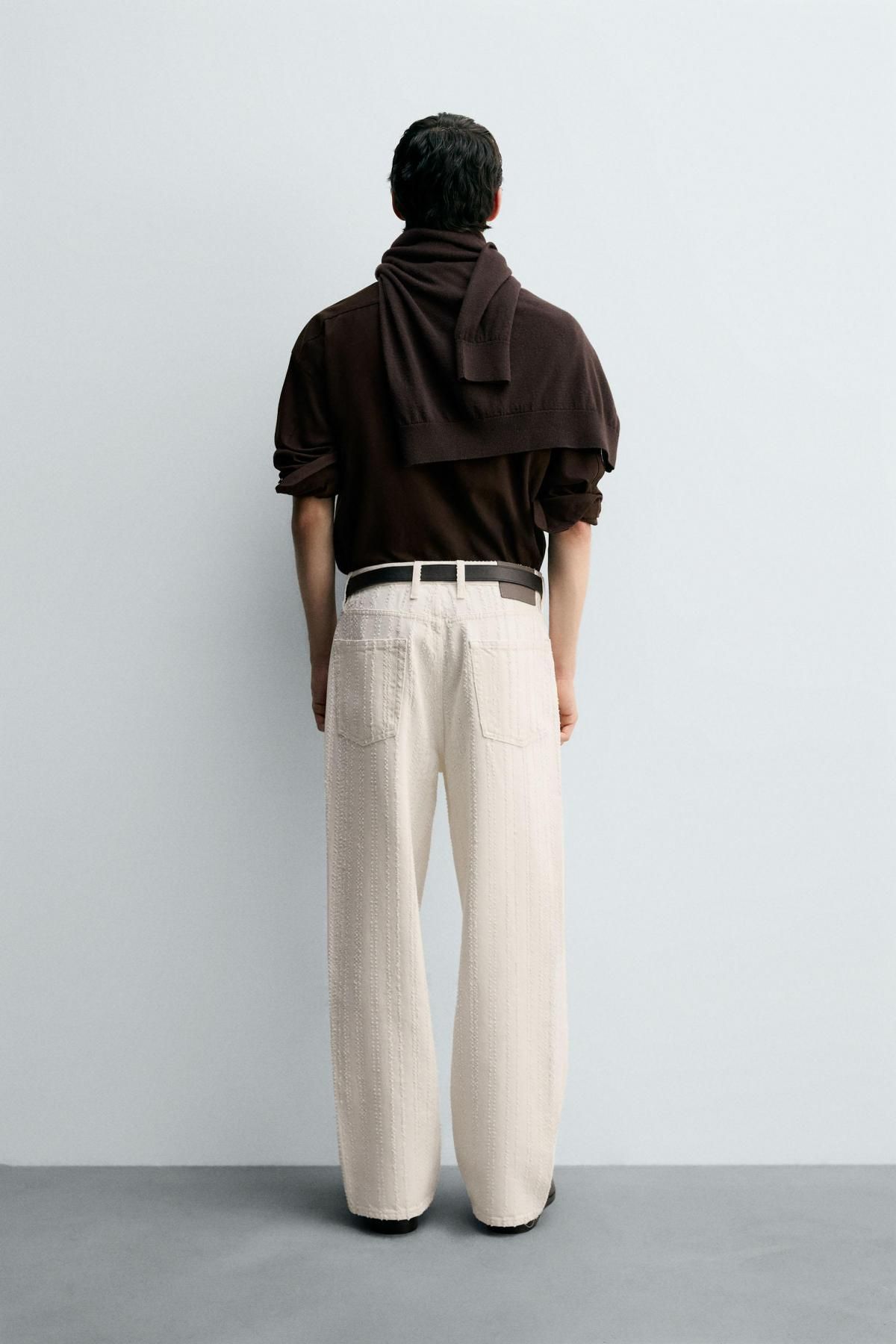 자라 텍스처 스트라이프 와이드 데님 팬츠 0840/367 OYSTER-WHITE - 상세 이미지 3