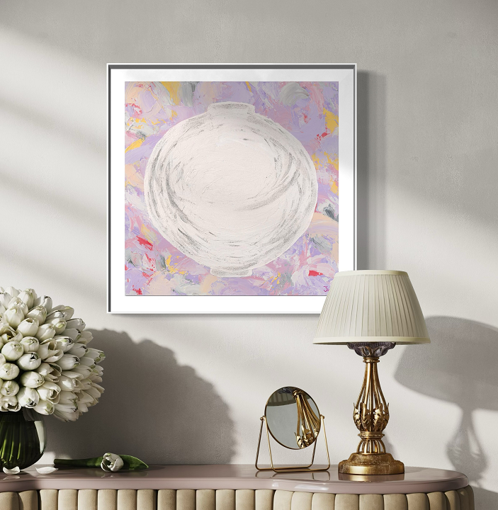 Dal Pium no.2고급캔버스천+삼나무캔버스틀+아크릴관액자15호(64x64x7cm) 달항아리 그림 캔버스 액자 복들어오는 달피움 시리즈 한정수량 에디션문자페인팅 - 상품 이미지