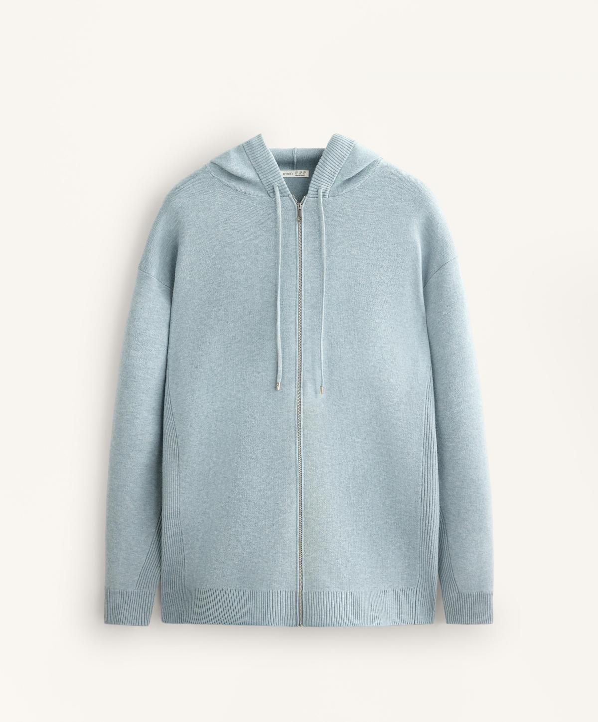 오이쇼 소프트 블루 니트 후드 집업 가디건 3897/880 WASHEDGREY-BLUE - 메인 이미지