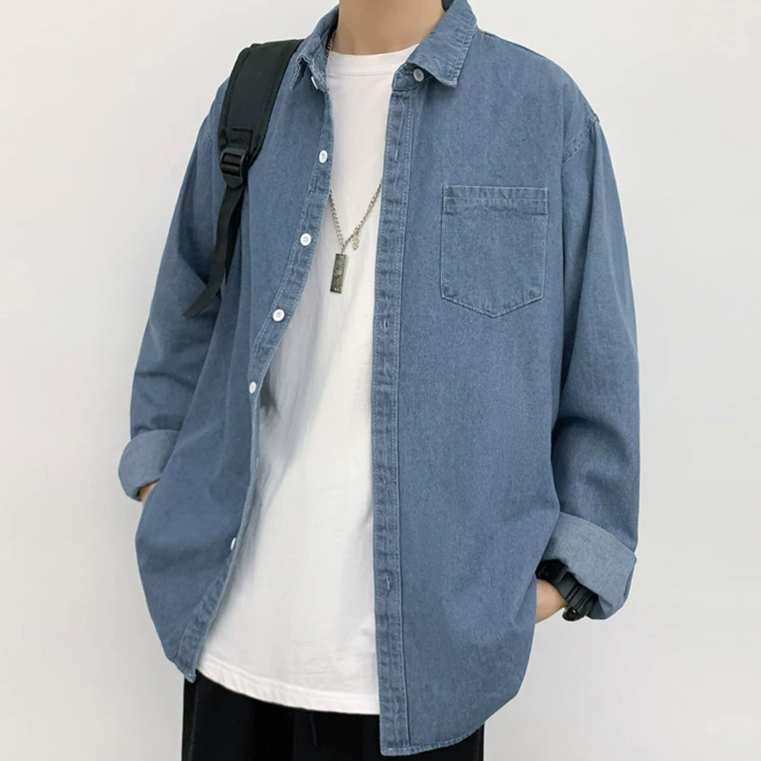 남자 데님 셔츠 난방 레이어드 캐쥬얼 와이드핏 빅사이즈 여성 L XL 2XL 3XL 4XL - 상세 이미지 2