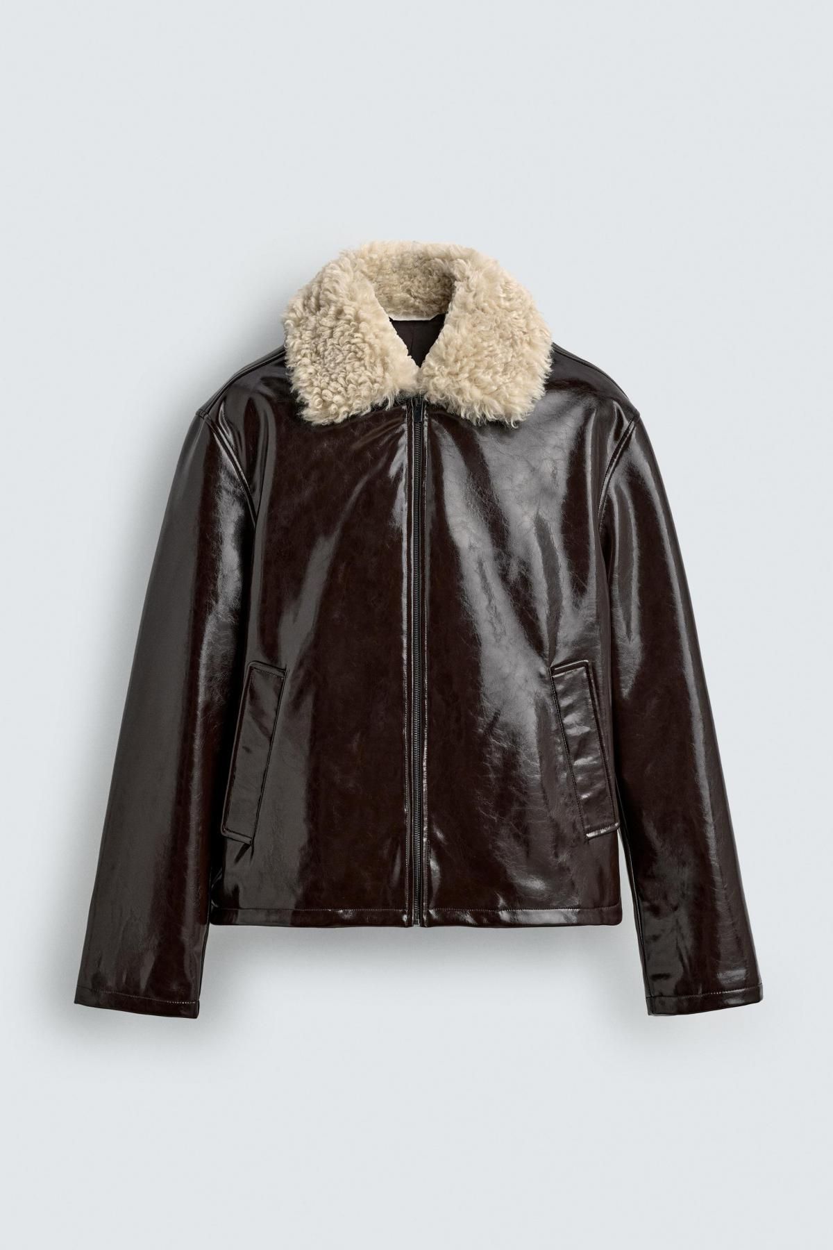 자라 테크니컬 비닐 레더 무스탕 재킷 3833/309 DARK BROWN - 메인 이미지
