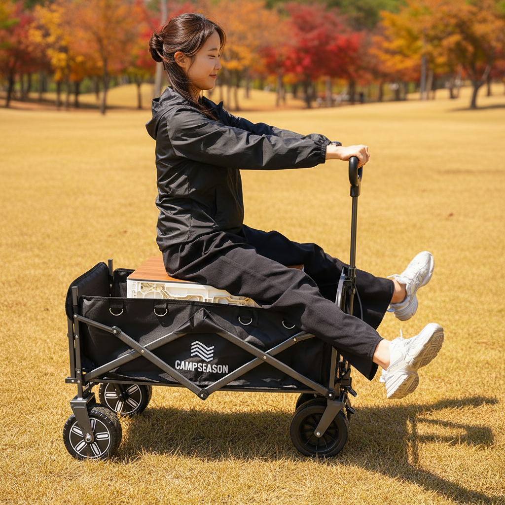 캠프시즌 프리미엄 전동 캠핑 웨건 왜건카트 광폭타이어 접이식카트 뒷문개방형