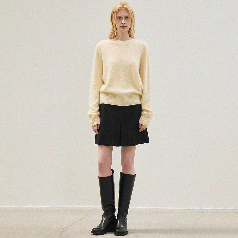 cashmere classic whole garment knitted pullover (light yellow) - 메인 이미지