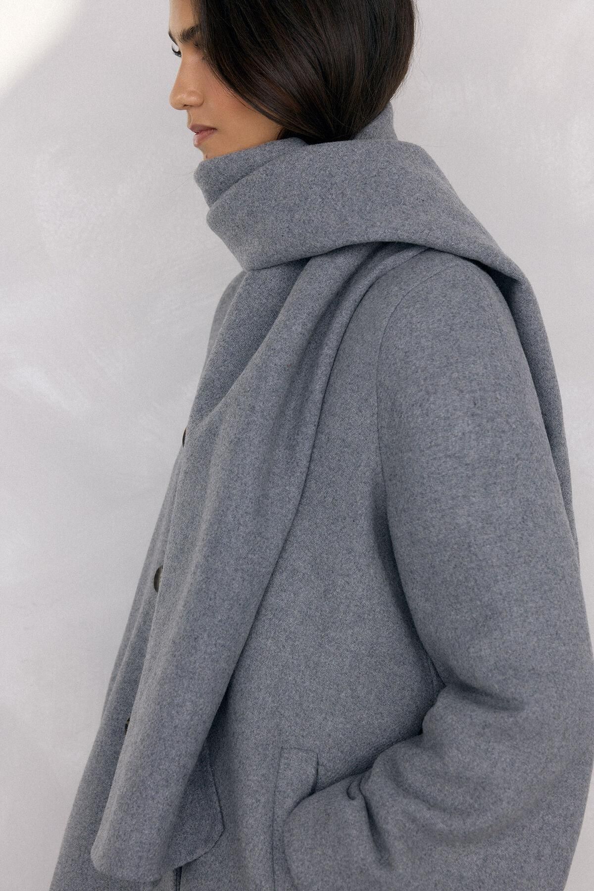 페드로 델 이에로 탈착식 스카프 A라인 울 코트 7522250 GRIS - 상세 이미지 5