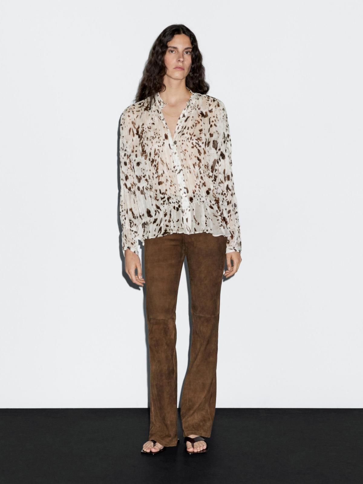 마시모두띠 애니멀 프린트 시스루 셔링 셔츠 5110/874 OFF WHITE - 상세 이미지 2