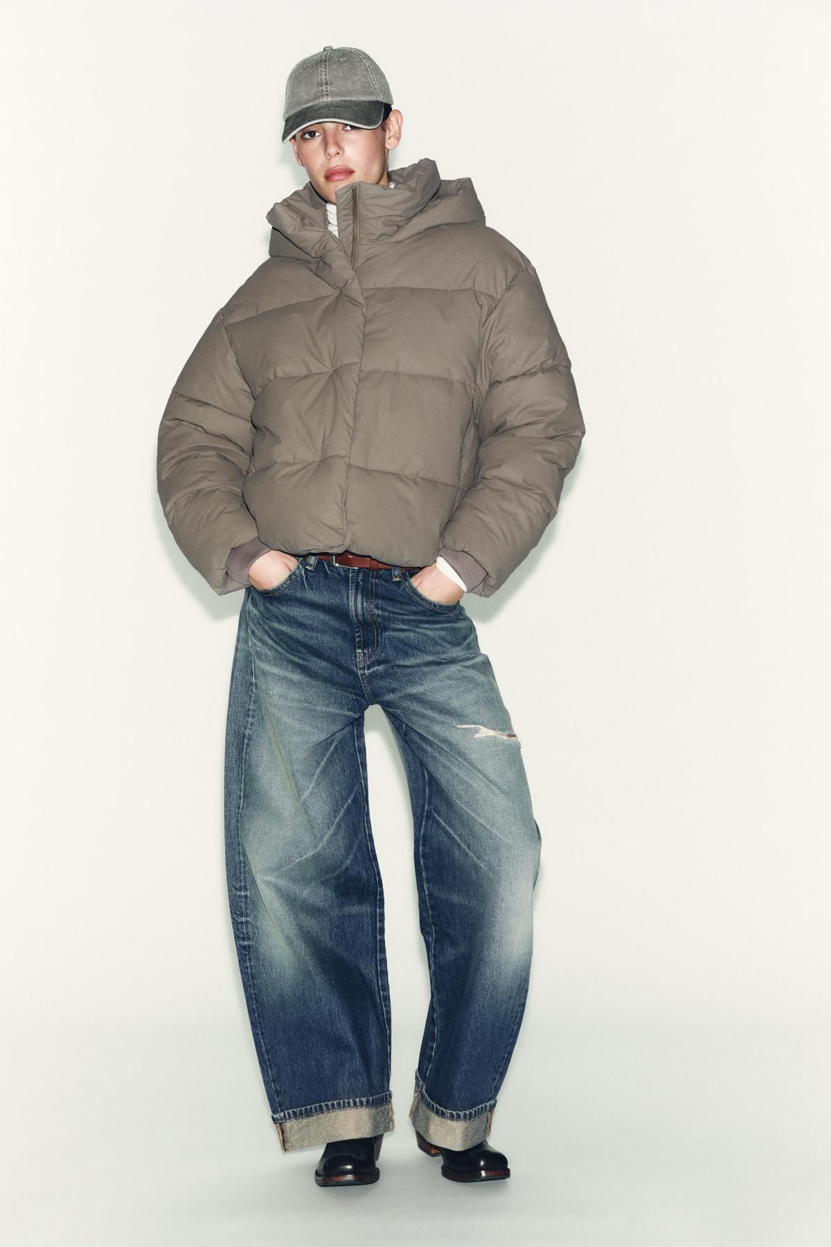 자라 테크니컬 방풍 숏 패딩 재킷 4391/777 BROWN / TAUPE - 상세 이미지 2
