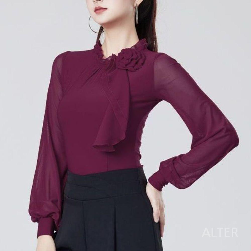 라틴 댄스복 여자 모던 스포츠 댄스옷 공연복 사교 댄스상의 블랙 S - 상세 이미지 2