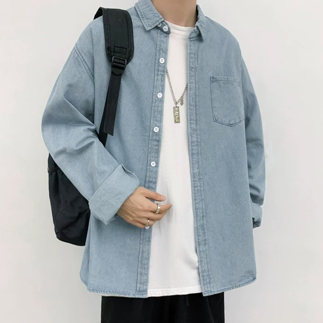 남자 데님 셔츠 난방 레이어드 캐쥬얼 와이드핏 빅사이즈 여성 L XL 2XL 3XL 4XL - 상품 이미지